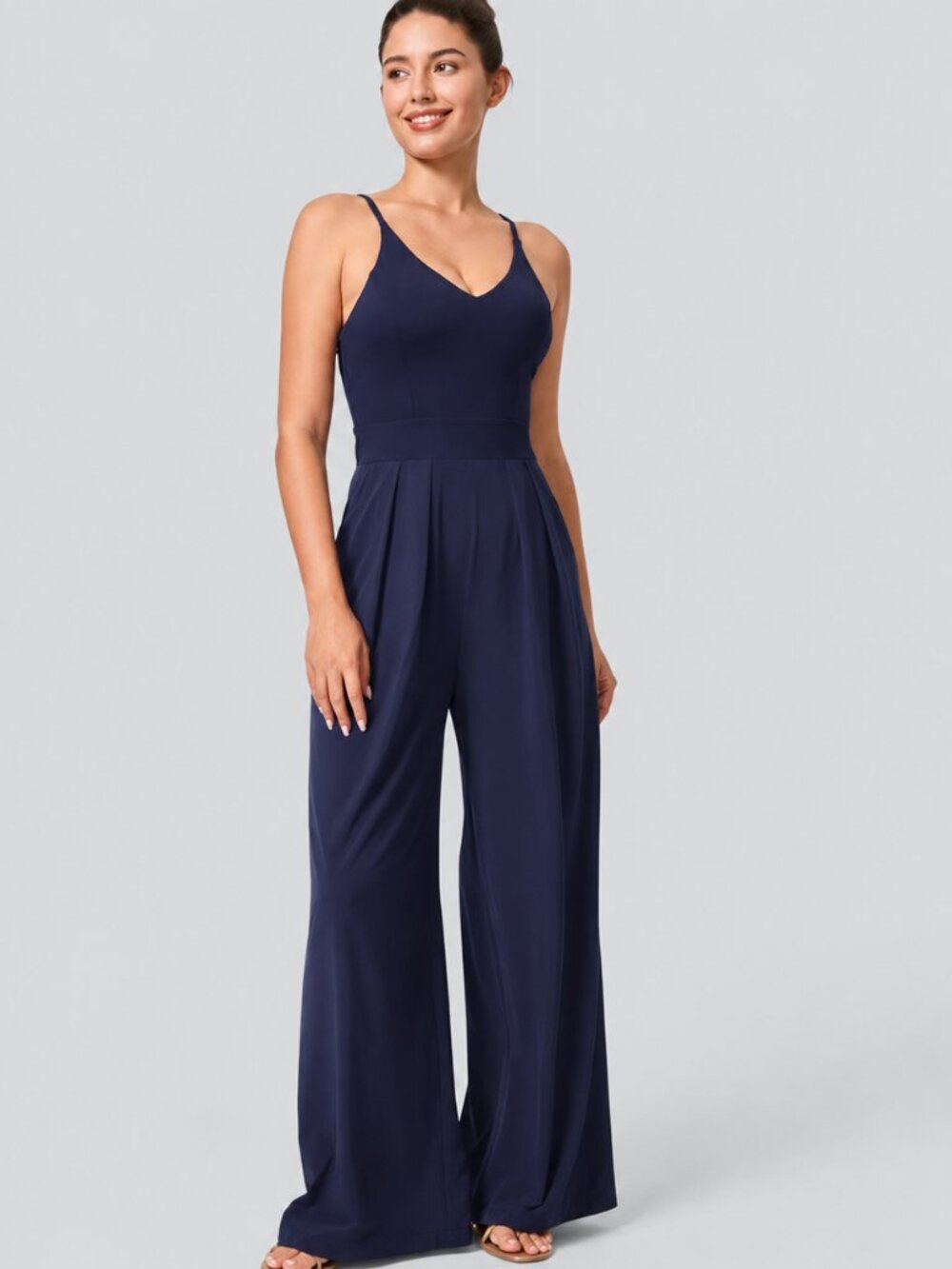 Halara Backless Patriot Blue Jumpsuit Pocket Wide Leg Size Large
